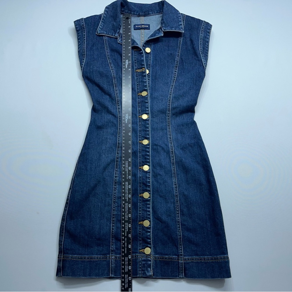 Ramy Brook Lolita Denim Mini Dress Womens 24 Indigo Dyed Button Up Sleeveless - Picture 11 of 13